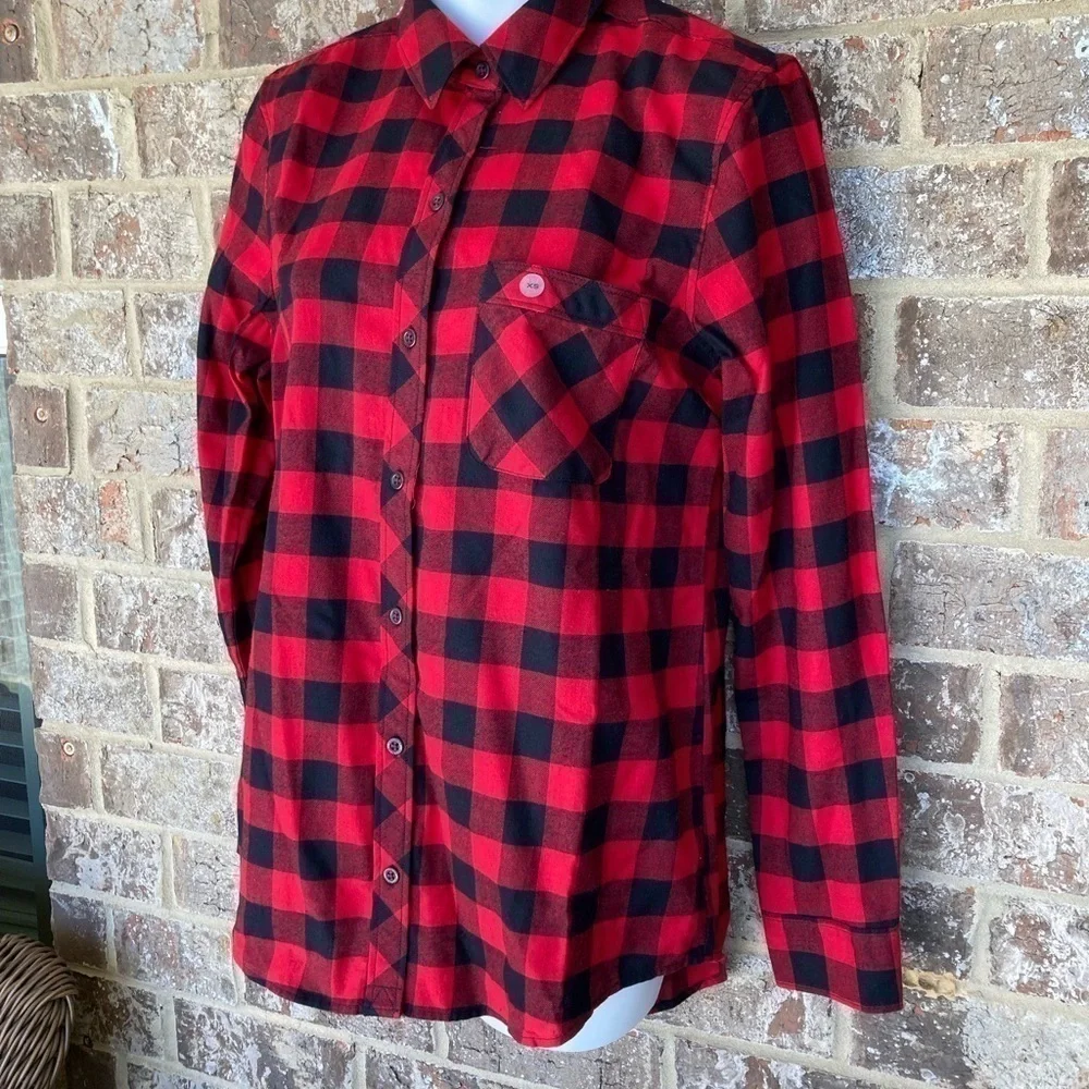 NWT Eddie Bauer Red and Black Plaid Flannel Shirt XS
